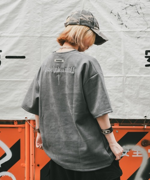 DEVICE tシャツ 刺繍 クロス ヴィンテージライク 古着風 ロゴ