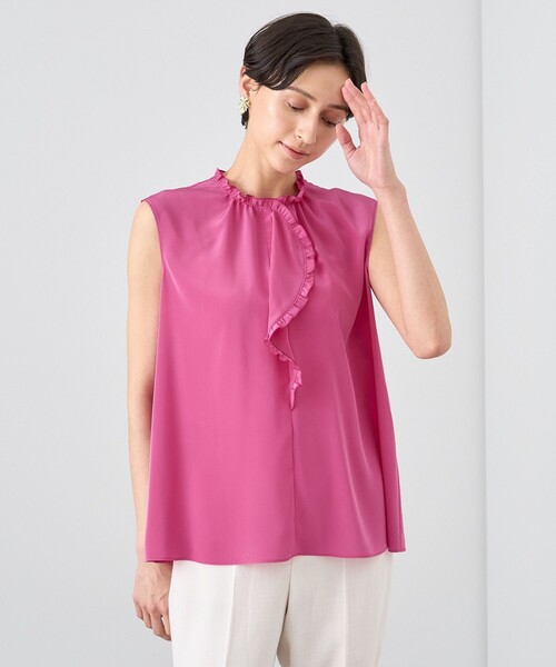 ANAYI ブラウス シャツ クレープデシンフロントラッフルブラウス