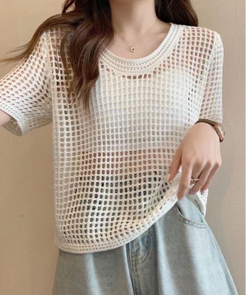 SINSS ハーフスリーブメッシュニットシャツ Half sleeve mesh knit shirt / ハーフスリーブメッシュニット