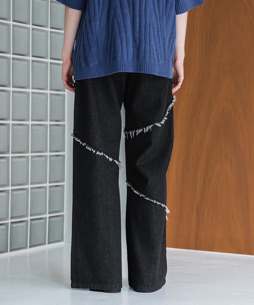 フリンジデザインデニムワイドレッグパンツ FRINGE DENIM WIDE PANTS/フリンジデニムワイドパンツ（デニム