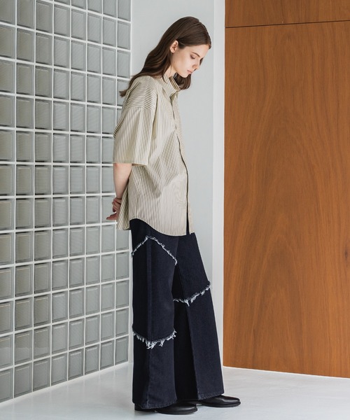 フリンジデザインデニムワイドレッグパンツ selle glant ジーンズ FRINGE DENIM WIDE PANTS/フリンジデニム