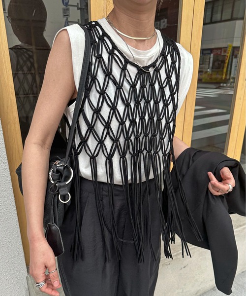 feepur ベスト ジレ マクラメフリンジビスチェ レディース
