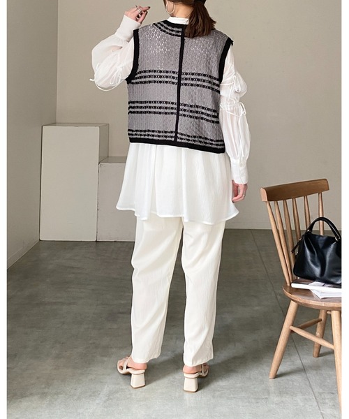 美品】セモワージュ2WAYメッシュジレ リボン ブラックベスト