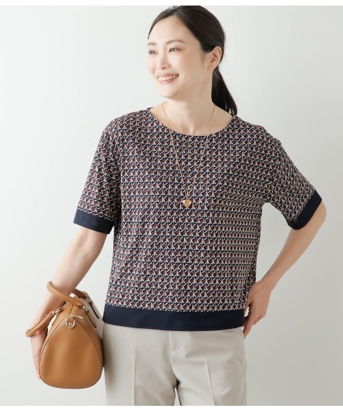tシャツ ポリエステル強撚スムース ナイトキューブプリント 半袖プルオーバー レディース