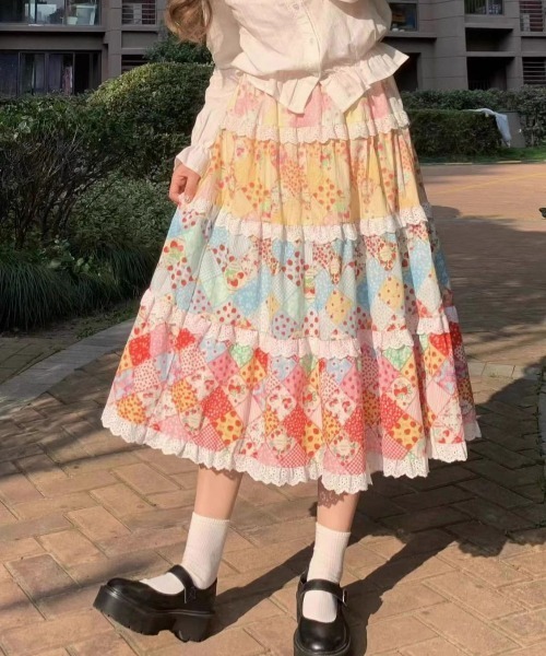 GEMEDA スカート ボトムス レース フリル Aラインスカート : ZOZOTOWN