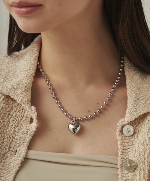ciite' ネックレス ぷっくりメタルハート ＆ ボールチェーンネックレス