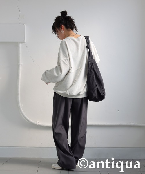 トレーナー スウェット カッティングスウェット レディース トレーナー スウェット ランダム刺繍ロゴスウェット レディース