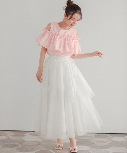 Fit more（フィットモア） ロング スカート サイドリボンアシメ