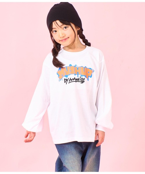ANAP kids（アナップキッズ） tシャツ 袖リブプリントロングTシャツ 