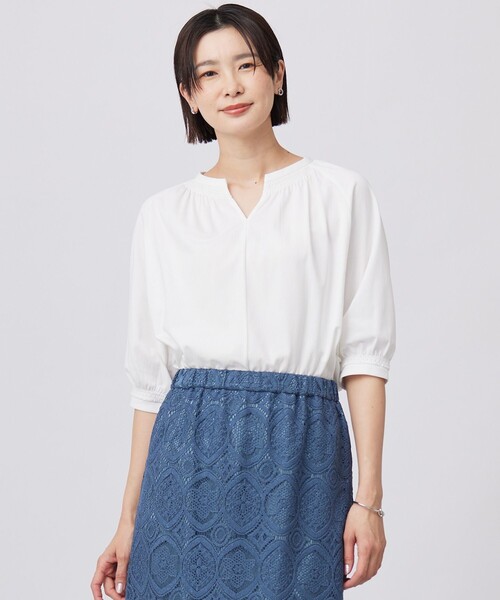 tシャツ 「洗える」トリコットバイオ スモッキング カットソー レディース