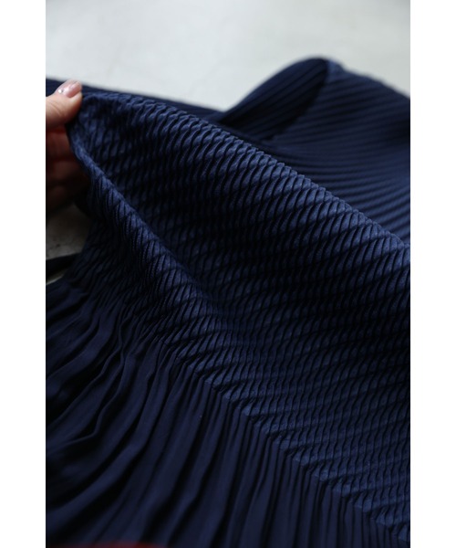 cawaii ワンピース （紺）絞れるサイドギャザーの異素材合わせ