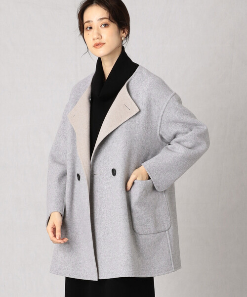 「Comme ca Mature」 ノーカラージャケット FREE ライトグレー レディース_画像9