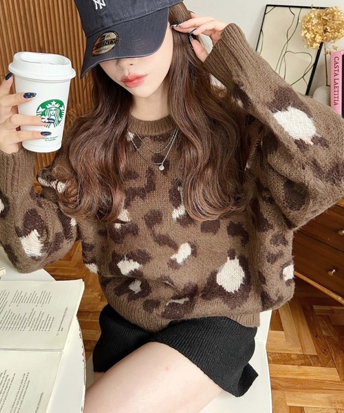 ★極美品！セミドライ レディース　レオパード柄★ SLY | LEOPARD MOLLE JQ トップス (ニット ) |SHEL'TTER WEBSTORE