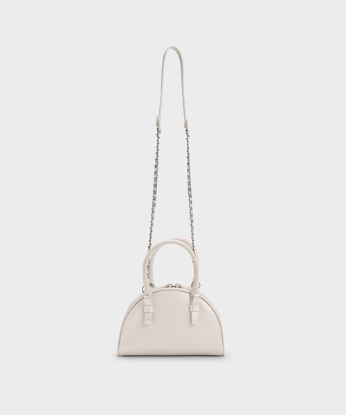 CHARLES & KEITH◆サテン ハーフムーンボウリングバッグ◆送料込 CHARLES ＆ KEITH トートバッグ サテン ハールムーンボウリング