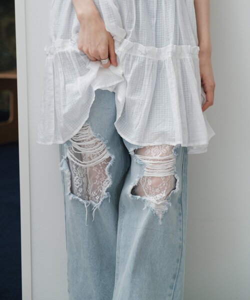 Kastaneレースデニムパンツsize1 Kastane ジーンズ デニム デニムパンツ 「高身長サイズ追加/低