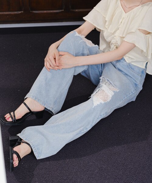 【新品】Kastane レースデニムパンツ 高身長サイズ追加/低身長サイズ/3サイズ展開/WEB限定サイズ