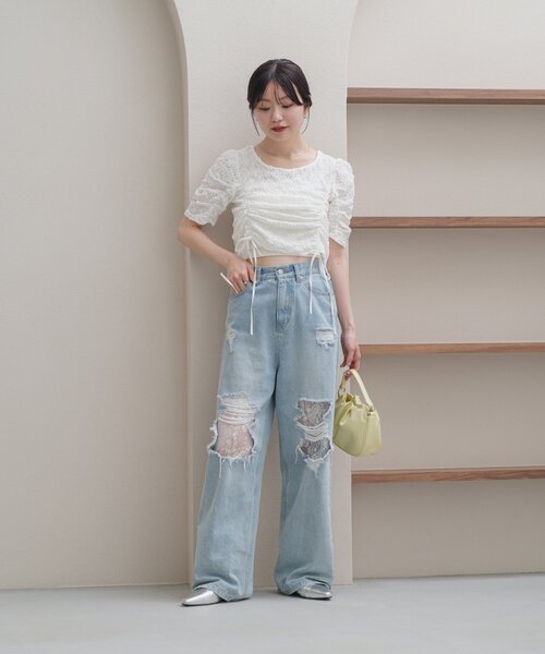 【新品】Kastane レースデニムパンツ Kastane ジーンズ デニム デニムパンツ 「高身長サイズ追加/低