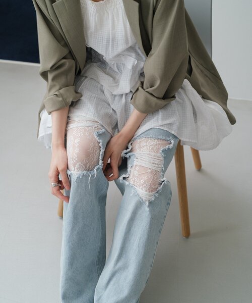 新品 kastane カスタネ レースデニムパンツ サイズ0 Kastane ジーンズ デニム デニムパンツ 「高身長サイズ追加/低