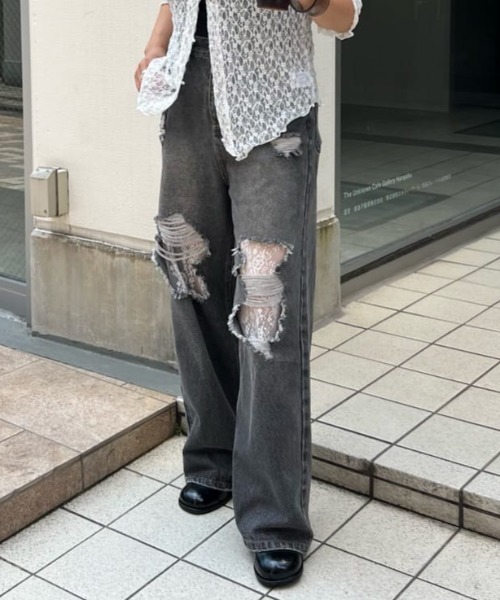 【新品】Kastane レースデニムパンツ 高身長サイズ追加/低身長サイズ/3サイズ展開/WEB限定サイズ