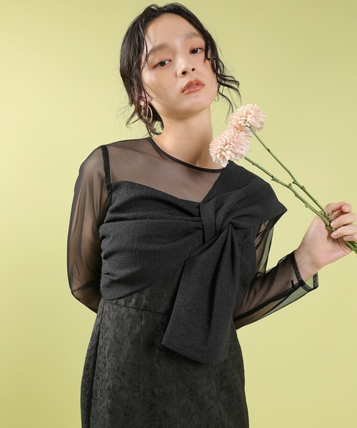 kana 結婚式ドレス お呼ばれドレス ワンピース ジャガードワンピース Kana ドレス フラワー ジャガード ノットデザイン Iライン