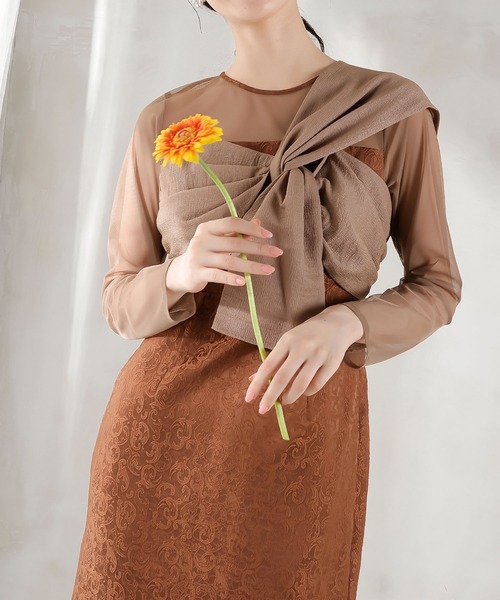 Kana ドレス フラワー ジャガード ノットデザイン Iライン