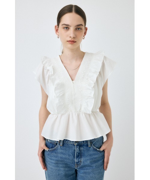 売れ筋商品|||モス モッシュ シャツ レディース トップス FLOB BLOUSE - Blouse - white MOUSSY ブラウス シャツ SHIRRING RUFFLE PEPLUM トップス