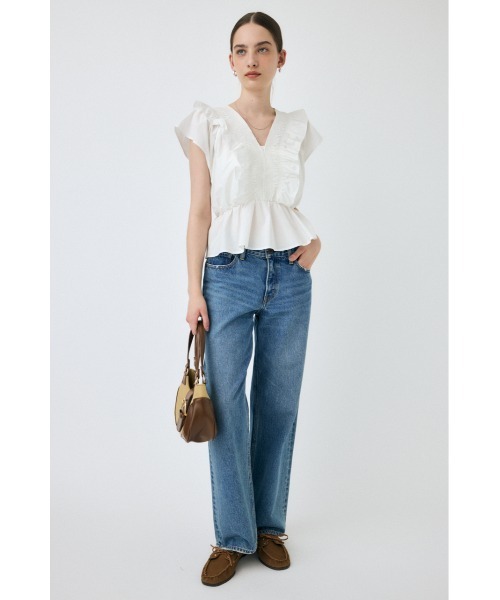 ブラウス シャツ SHIRRING RUFFLE PEPLUM トップス レディース SHIRRING RUFFLE PEPLUM トップス / ブルー（シャツ/ブラウス