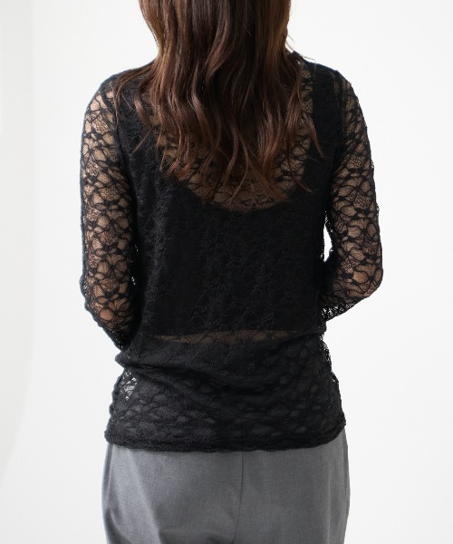 TRIANGLE PALETTE tシャツ 花柄シアーレース 長袖トップス レディース