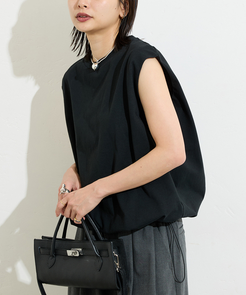 tシャツ 「追加」シャーリングノースリーブＴシャツ レディース