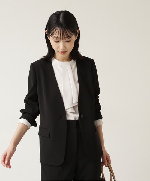 「NATURAL BEAUTY BASIC」 ノーカラージャケット SMALL ベージュ レディース