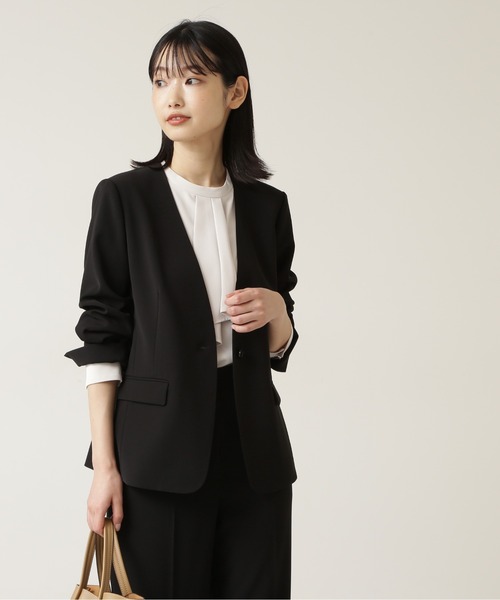 「NATURAL BEAUTY BASIC」 ノーカラージャケット SMALL ベージュ レディース