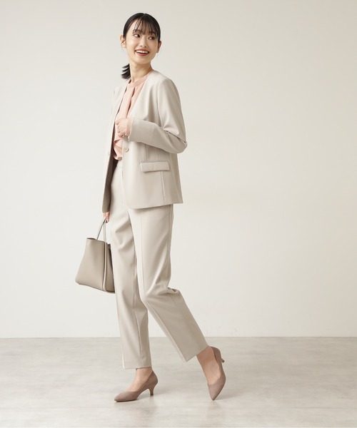 「NATURAL BEAUTY BASIC」 ノーカラージャケット SMALL ベージュ レディース