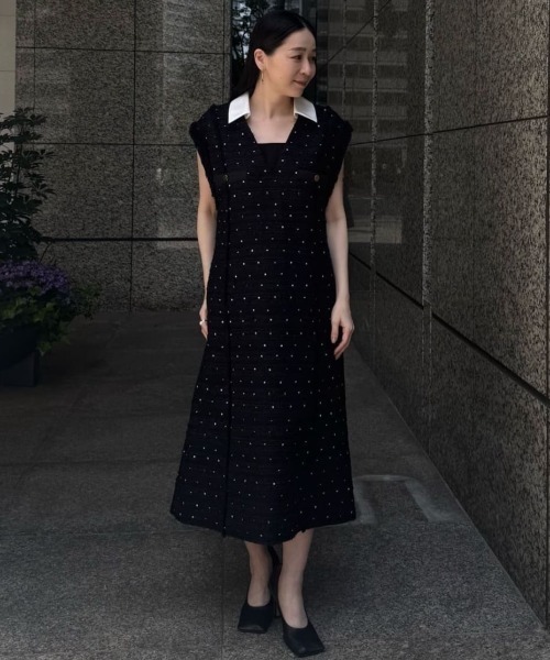 ワンピース フラワースパングルツィードワンピースの画像