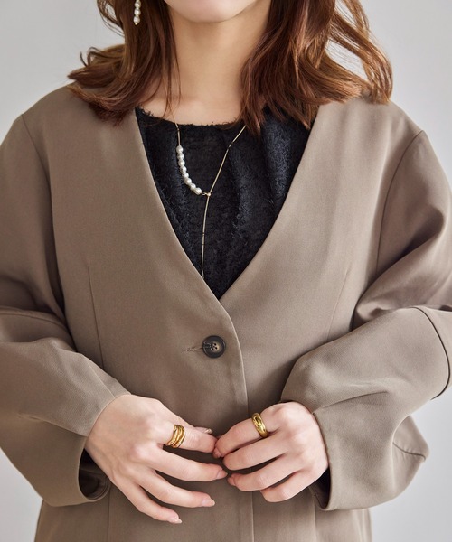 「INTER FACTORY」 ノーカラージャケット LARGE モカ レディース
