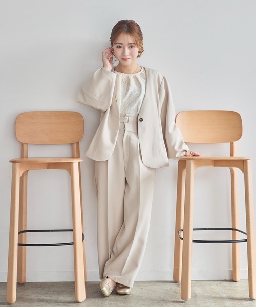「INTER FACTORY」 ノーカラージャケット LARGE モカ レディース