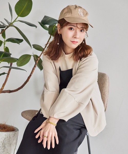 「INTER FACTORY」 ノーカラージャケット LARGE モカ レディース
