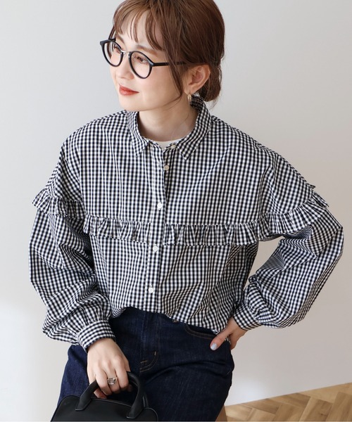 「AMERICAN HOLIC」 長袖シャツ L ブラック×ホワイト レディース