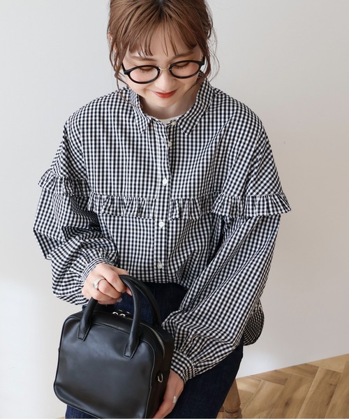 「AMERICAN HOLIC」 長袖シャツ L ブラック×ホワイト レディース