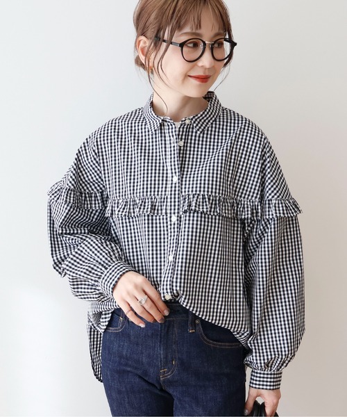 「AMERICAN HOLIC」 長袖シャツ L ブラック×ホワイト レディース
