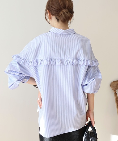 「AMERICAN HOLIC」 長袖シャツ L ブラック×ホワイト レディース
