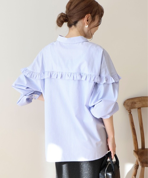 「AMERICAN HOLIC」 長袖シャツ L ブラック×ホワイト レディース