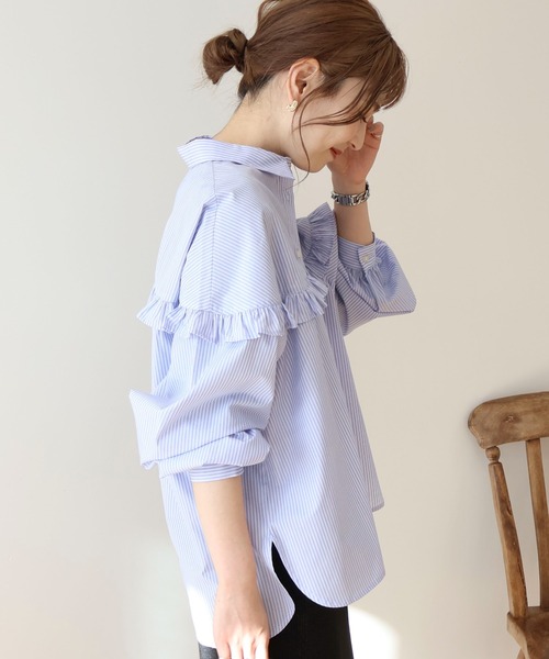 「AMERICAN HOLIC」 長袖シャツ L ブラック×ホワイト レディース