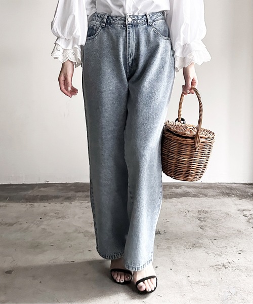 「COMMON WARE」 「HALHAM」スキニーデニムパンツ L ケミカルウォッシュ レディース