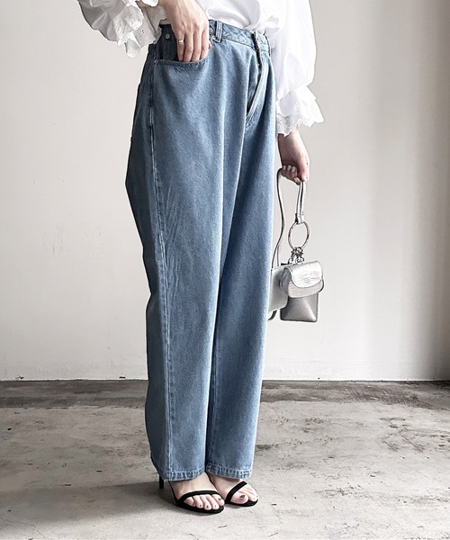 「COMMON WARE」 「HALHAM」スキニーデニムパンツ L ケミカルウォッシュ レディース