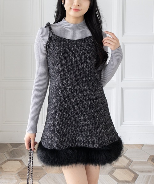 clear ワンピース ファーツイードミニキャミワンピース「大人