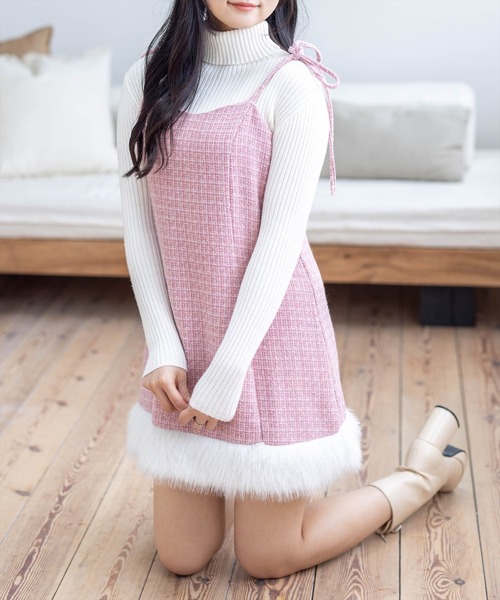 clear ワンピース ファーツイードミニキャミワンピース「大人