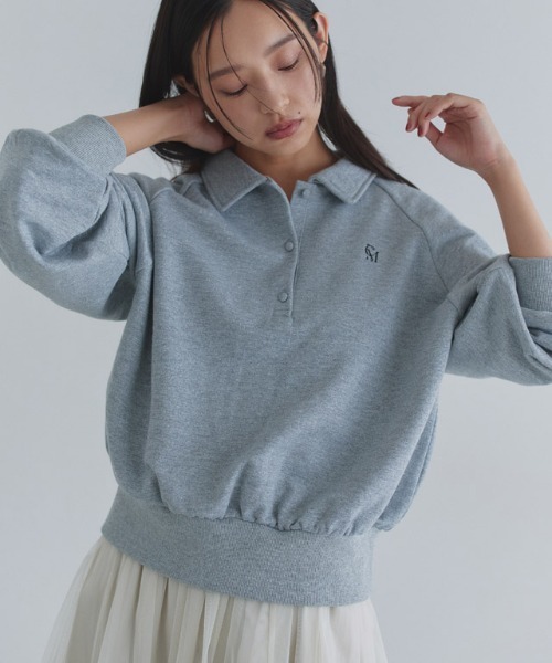 らむ様グレー ポロ競技刺繍 スウェット ECLAM（クラム） トレーナー スウェット ラメ入り刺繍ポロスウェット