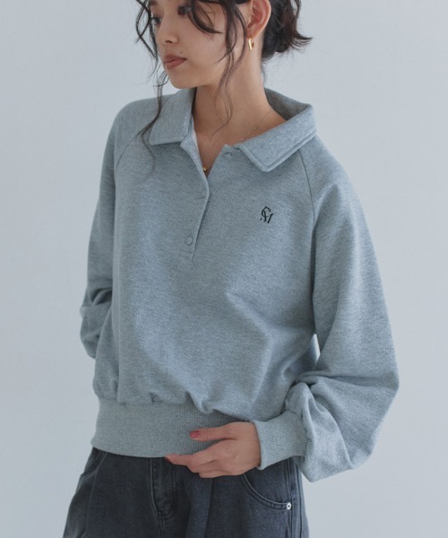 ECLAM（クラム） トレーナー スウェット ラメ入り刺繍ポロスウェット