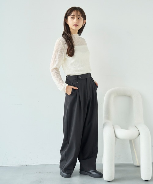 mil（ミル） スラックス パンツ ウエストデザイン タックワイドパンツ