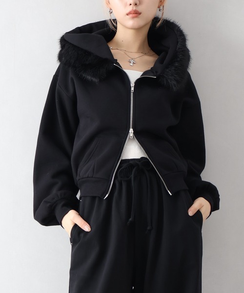 SpRay（スプレイ） パーカー 裏起毛ファー付ダブルZIPパーカー